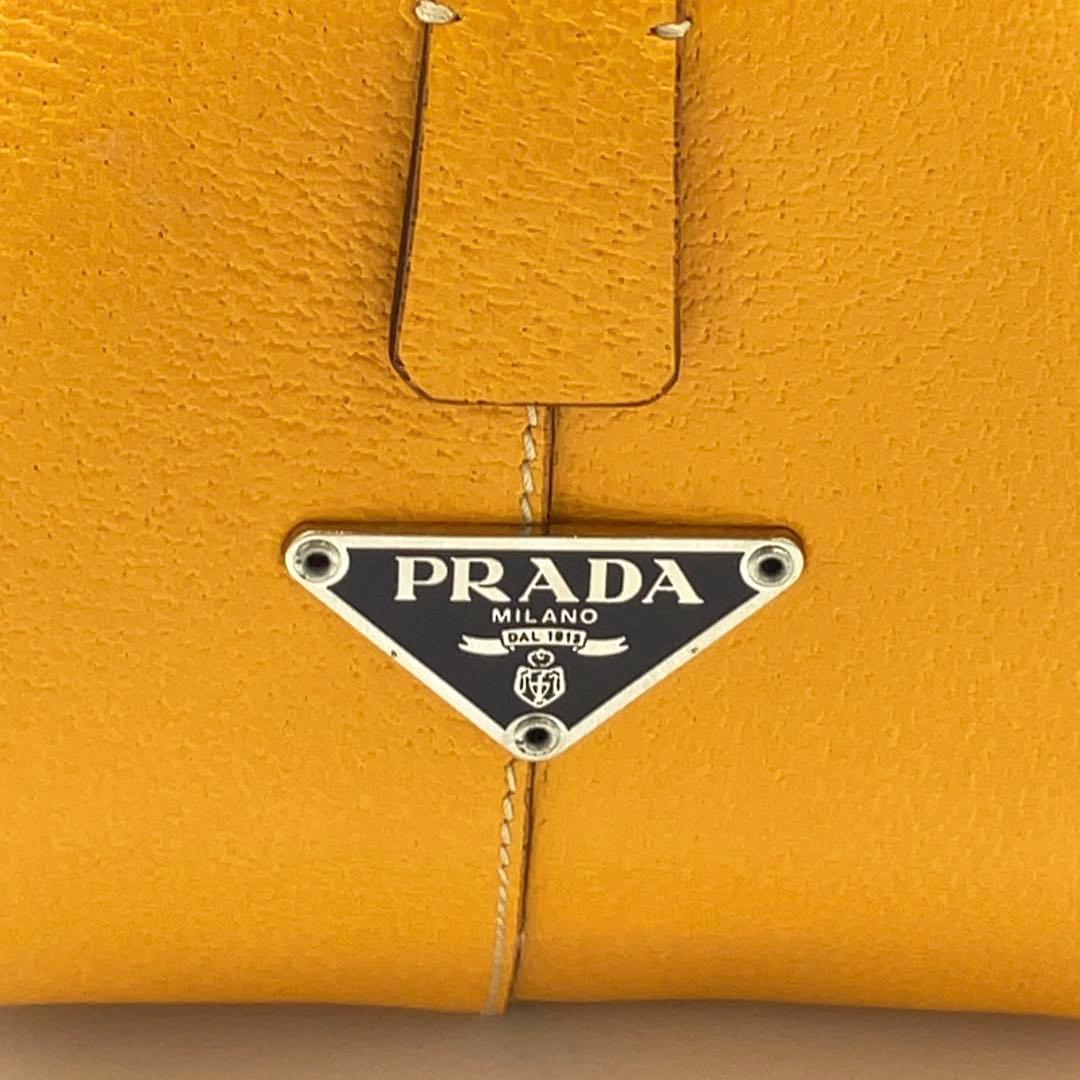 PRADA 三角ロゴプレート キャンバス レザー ミニボストン ハンドバッグ