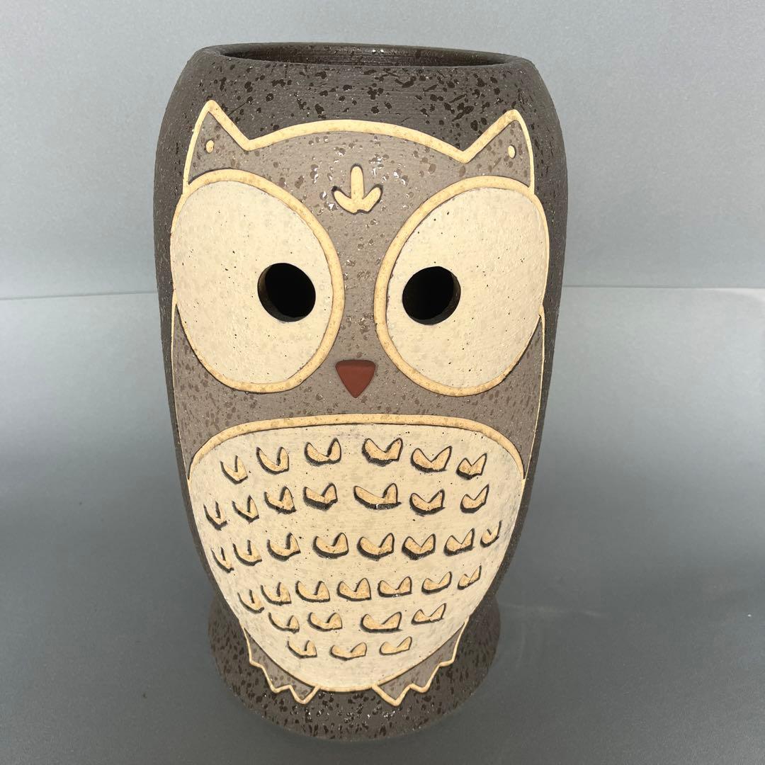 信楽焼傘立て  黒釉ふくろう 高さ44cm