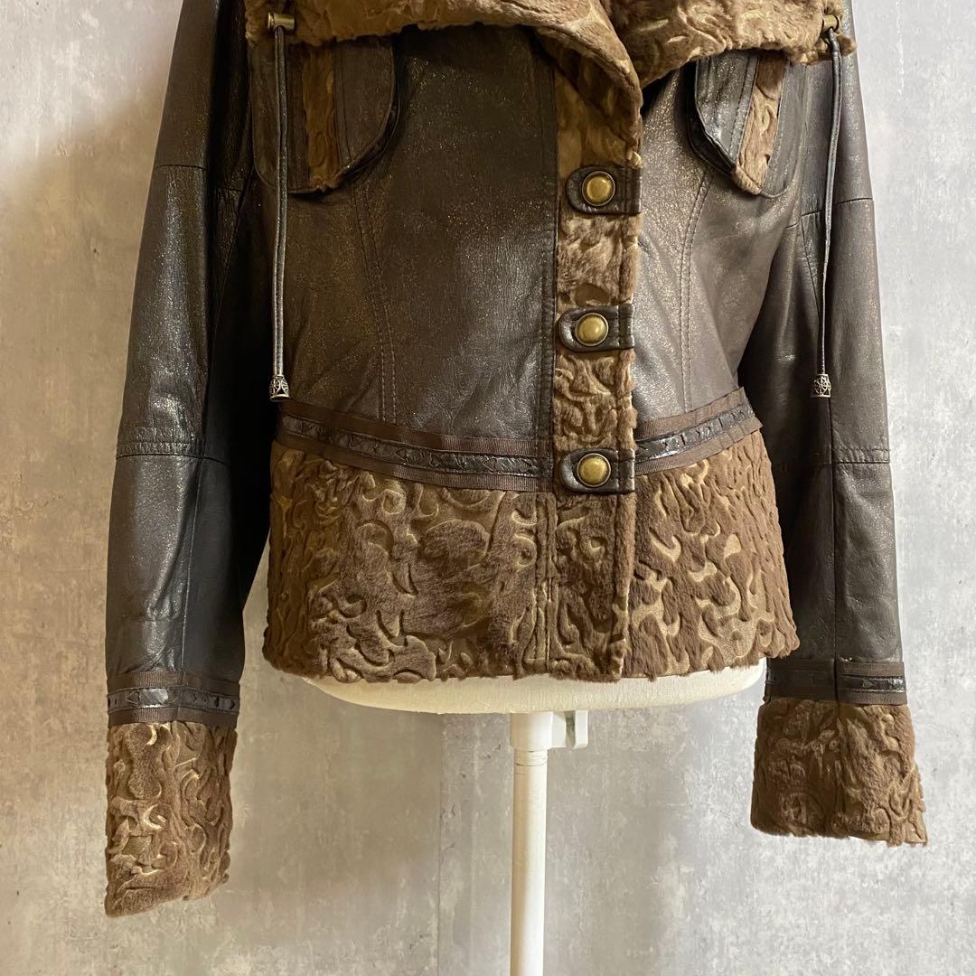 VINTAGE 希少デザイン レッキスファー ラムレザー ジャケット ラメ加工
