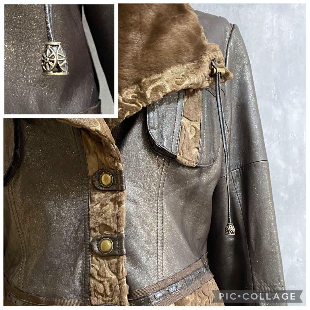 VINTAGE 希少デザイン レッキスファー ラムレザー ジャケット ラメ加工