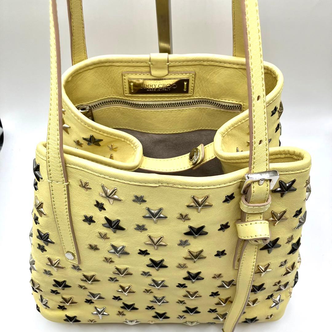 JIMMY CHOO ジミーチュウ　トートバッグ　スタースタッズ　サシャS 黄