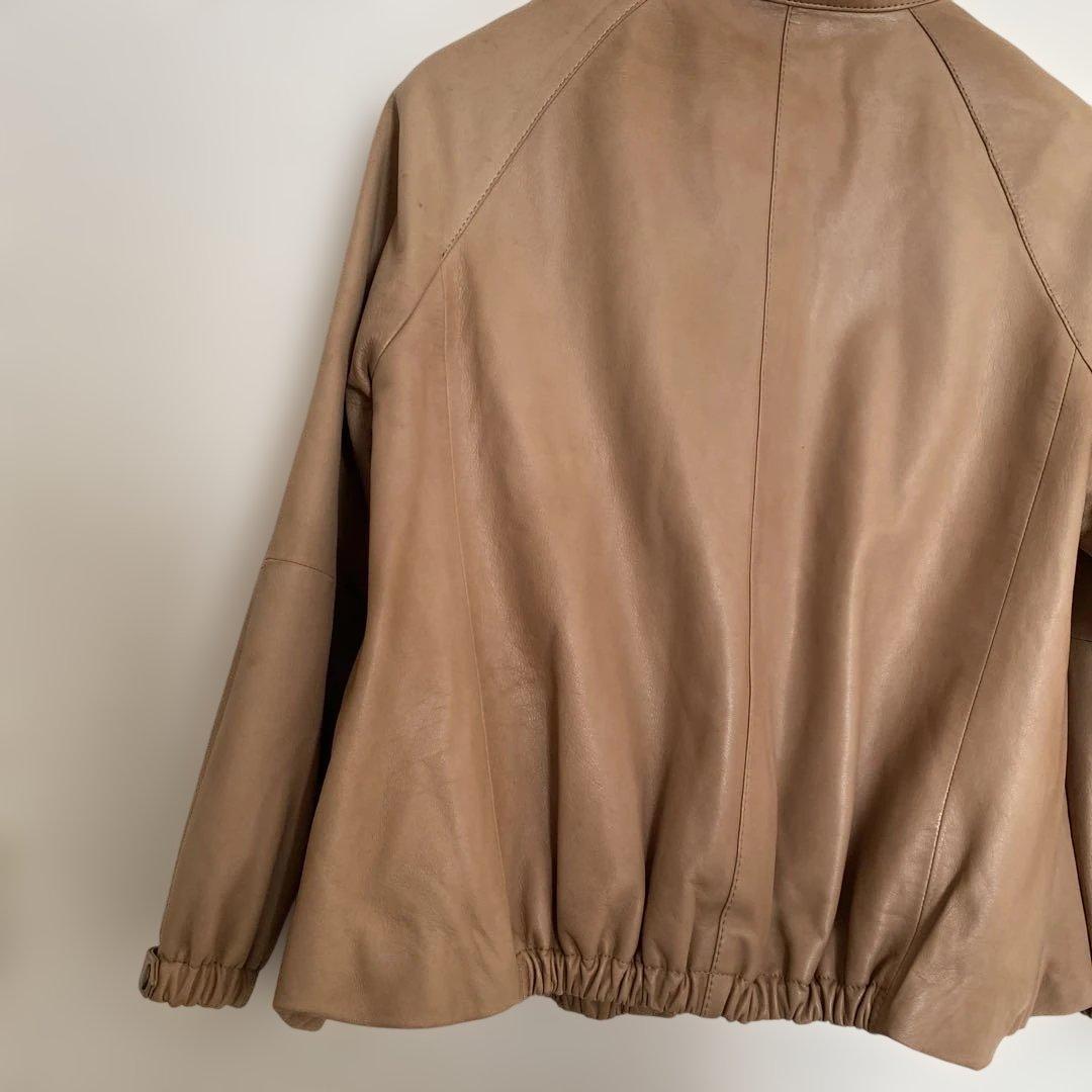 美品　ビアズリー　BEARDSLEY　ラムレザージャケット　ノーカラー　キャメル