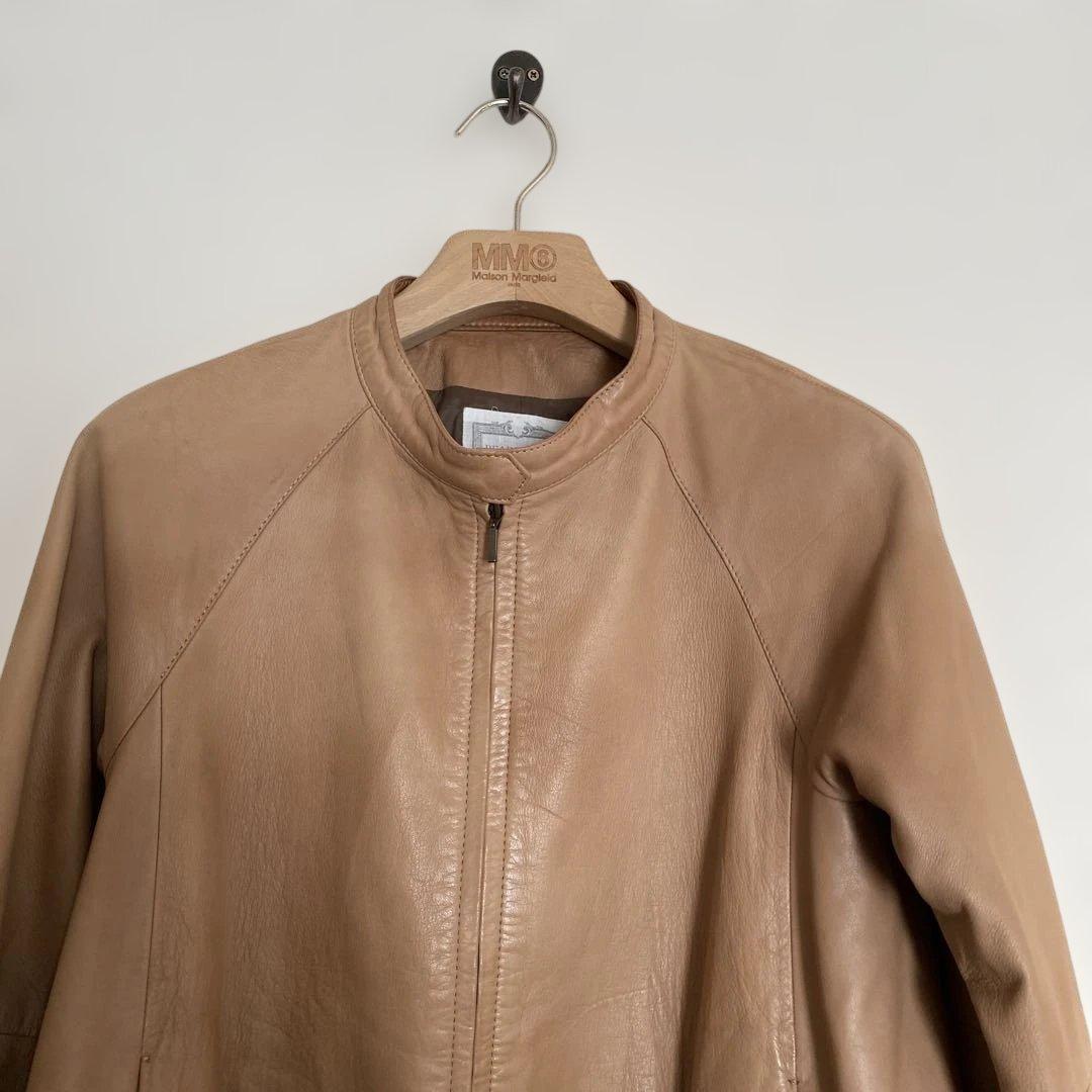 美品　ビアズリー　BEARDSLEY　ラムレザージャケット　ノーカラー　キャメル