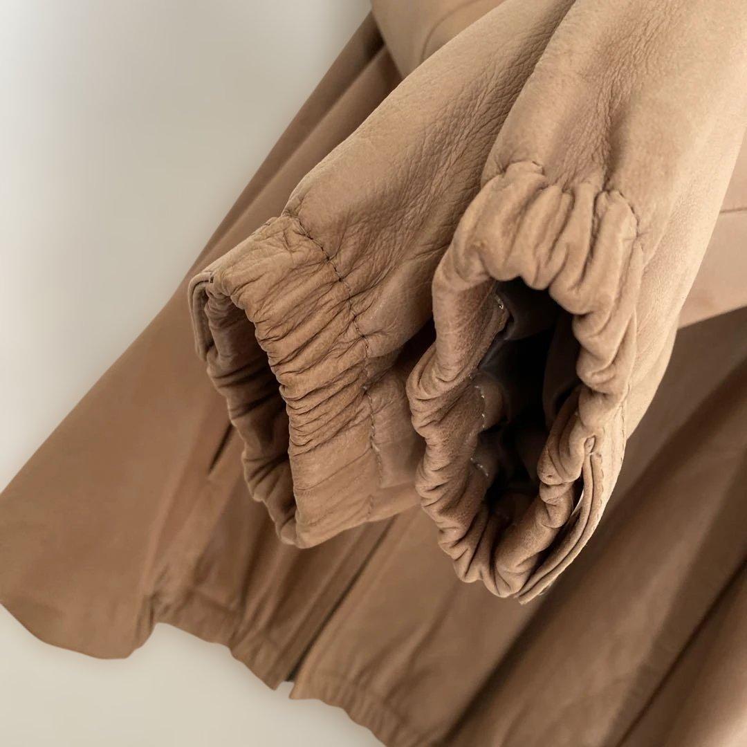 美品　ビアズリー　BEARDSLEY　ラムレザージャケット　ノーカラー　キャメル