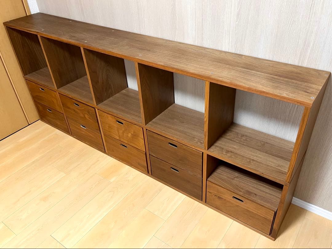 無印 スタッキングシェルフ 5×2 ウォールナット 引き出し付き