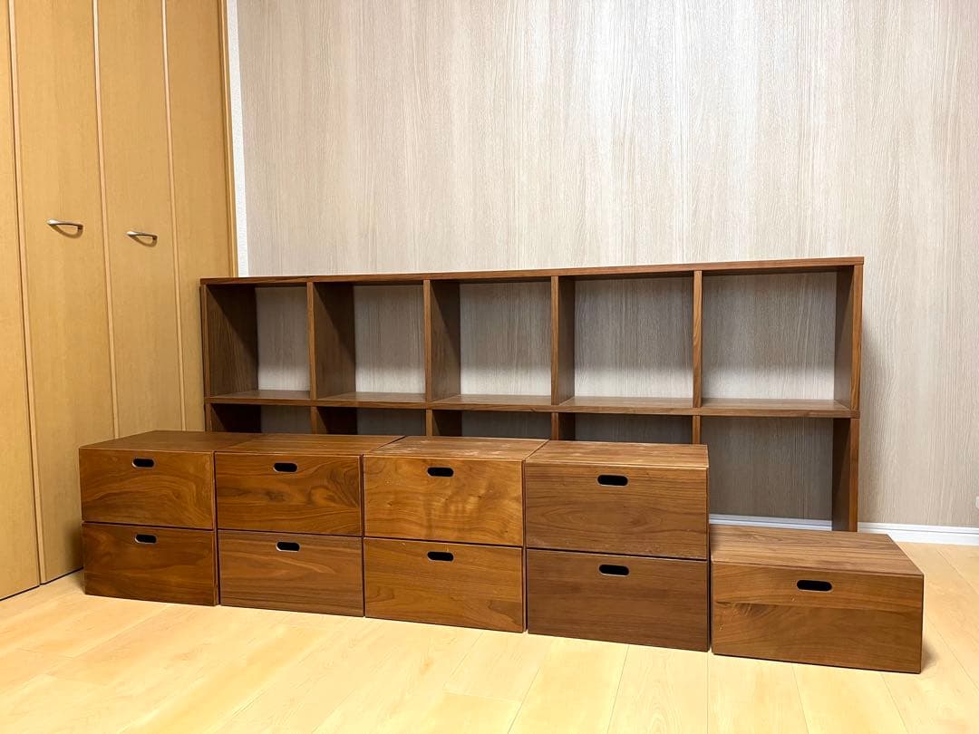 無印 スタッキングシェルフ 5×2 ウォールナット 引き出し付き