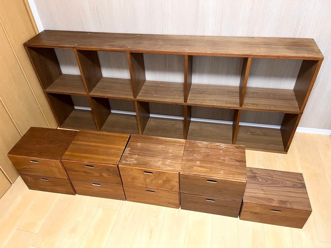 無印 スタッキングシェルフ 5×2 ウォールナット 引き出し付き