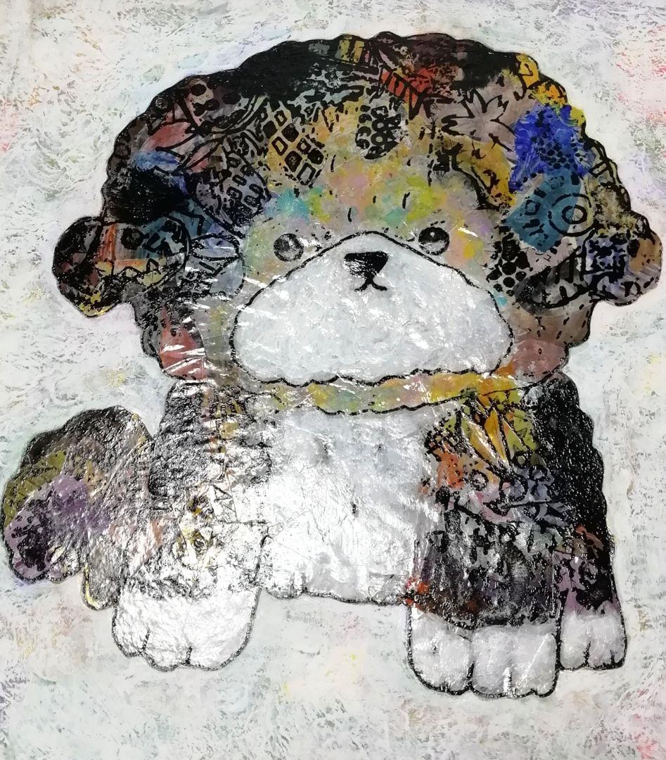 額付き銅版画応用絵画　title「ミラクルわんこ」3