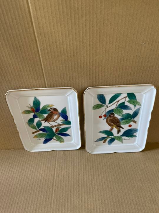 018 [激レア]香蘭社　飾り皿　掛け皿　壁掛け　2枚　金彩　未使用品