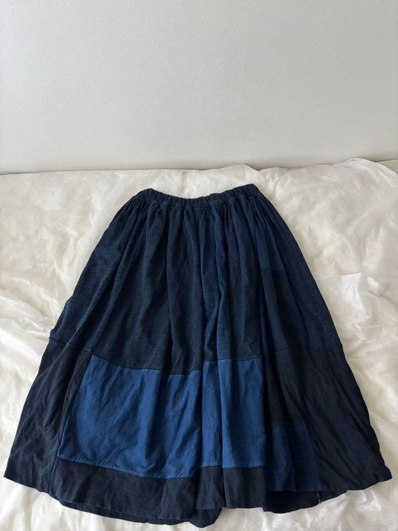 45R つぎはぎ天竺　ギャザースカート　45rpm インディゴ