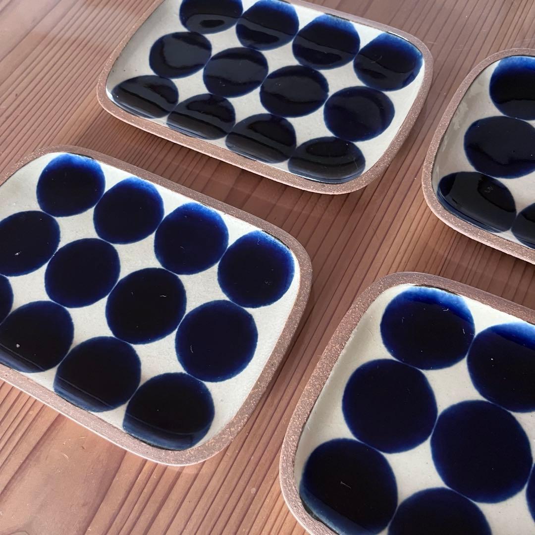 やちむん　一翠窯　長方皿(小）　呉須丸紋　沖縄　陶器