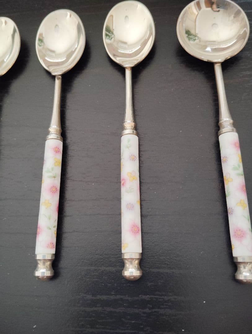 花柄持ち手のスプーンセット 7点　銀製品　箱付き　Martian マーシャン