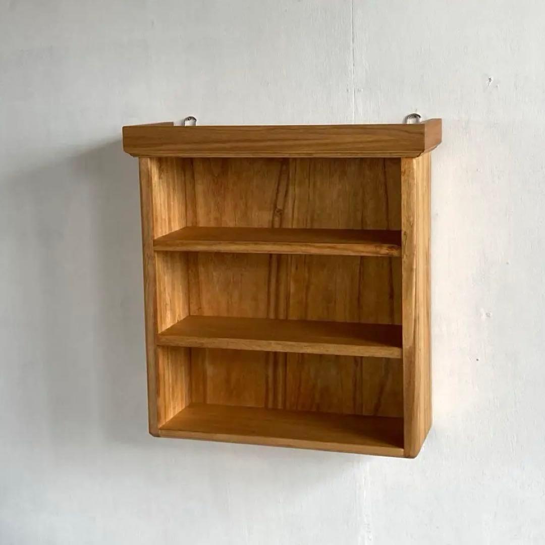 古い木製 壁掛け 飾り棚 オープンシェルフ カップ棚