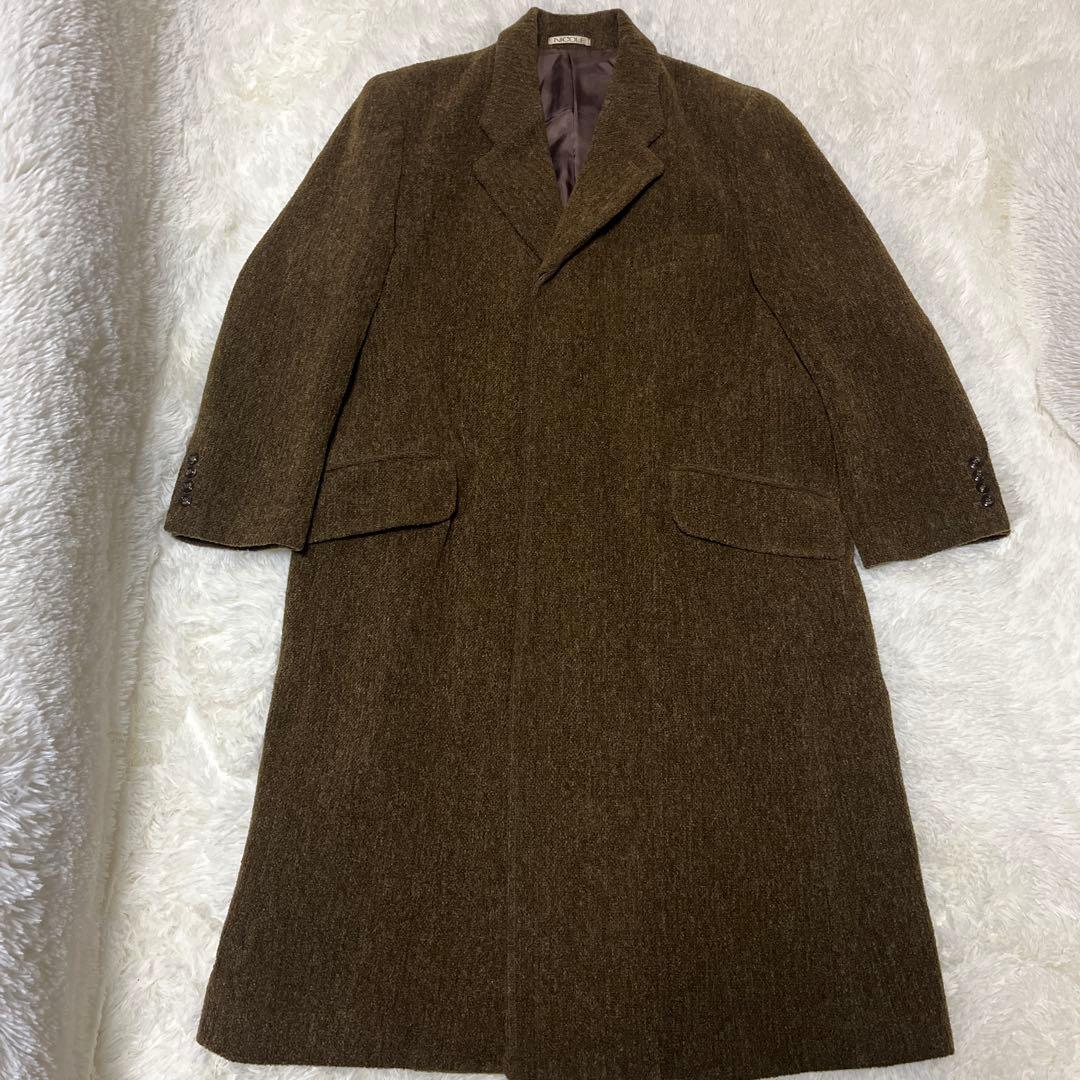【極美品】90s ニコル セレクション ヘリンボーンロングコート ブラウン
