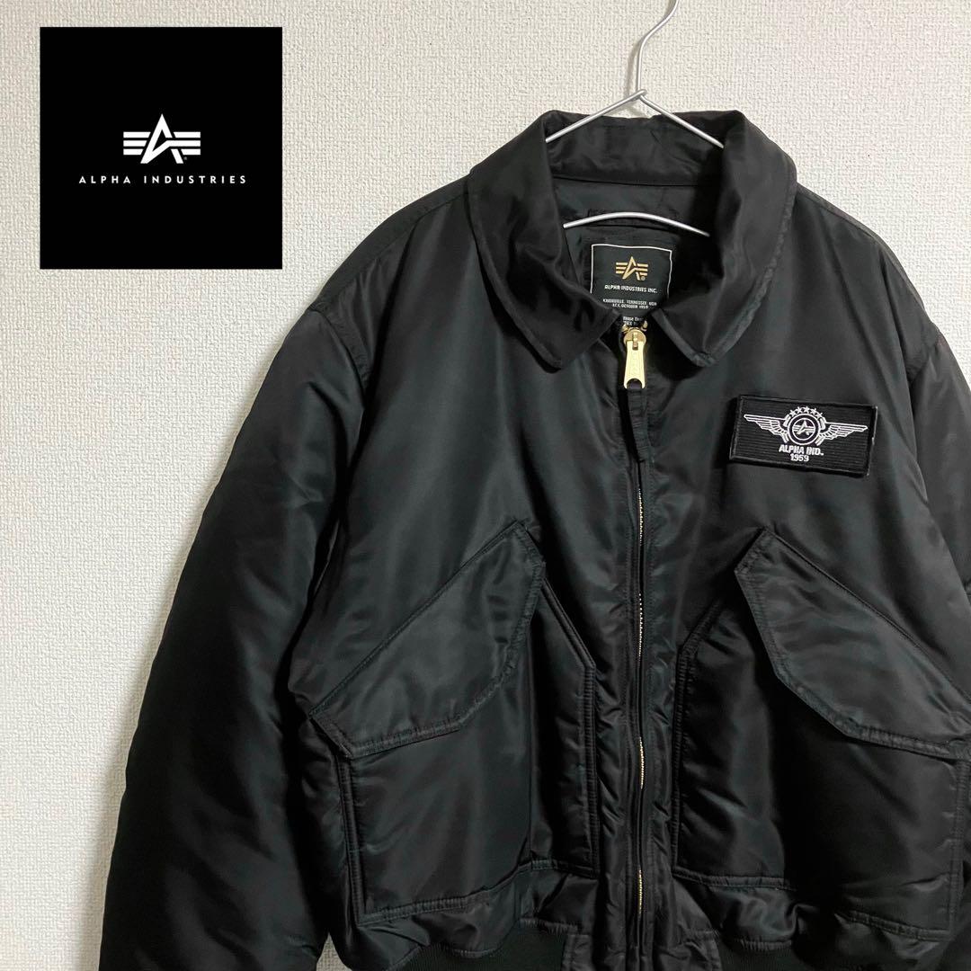 美品　ALPHA CWU-45P レザーバックプリント　ブラック　Lサイズ