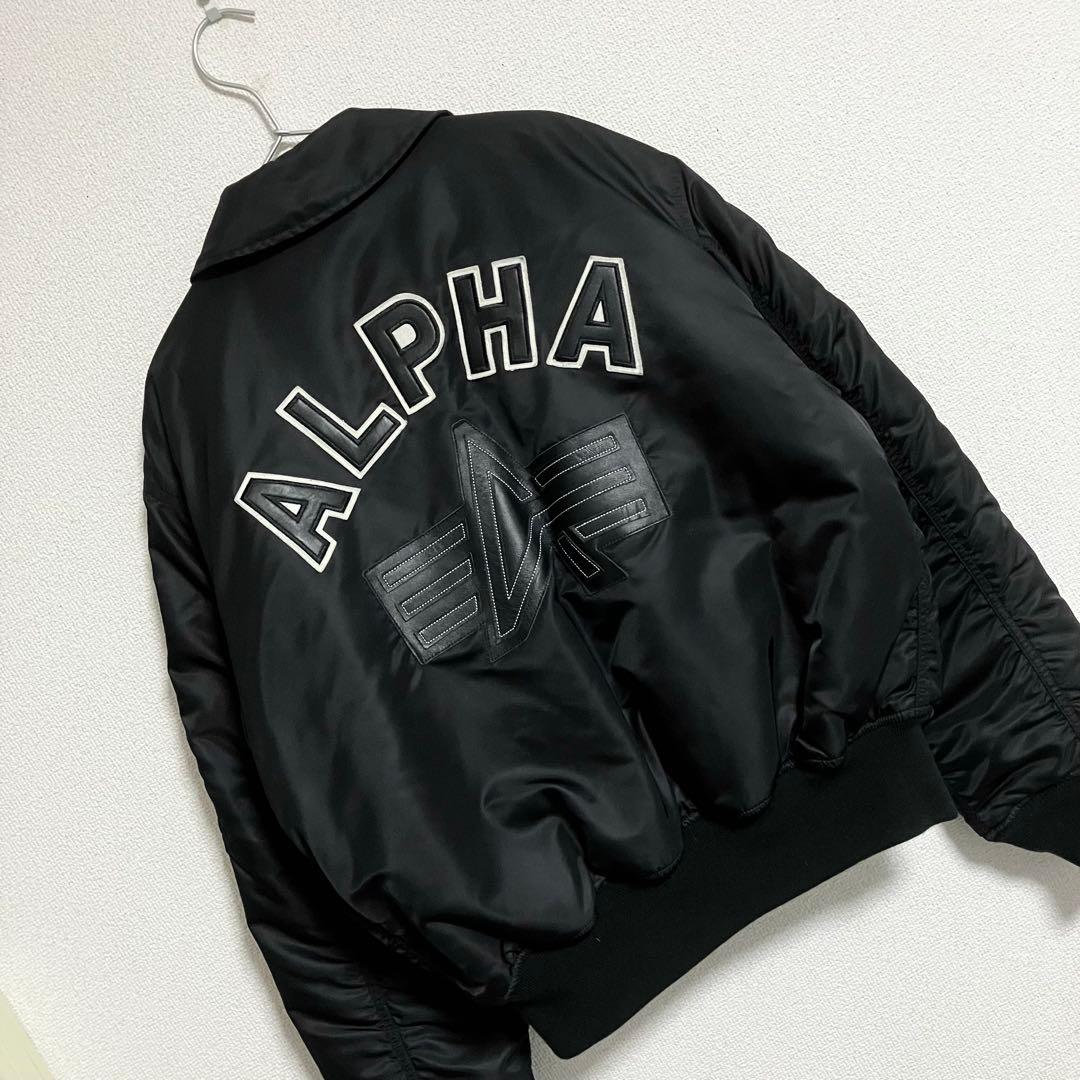 美品　ALPHA CWU-45P レザーバックプリント　ブラック　Lサイズ