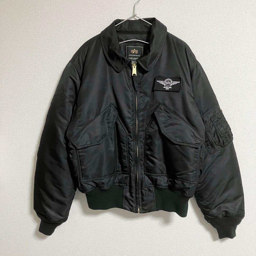 美品　ALPHA CWU-45P レザーバックプリント　ブラック　Lサイズ