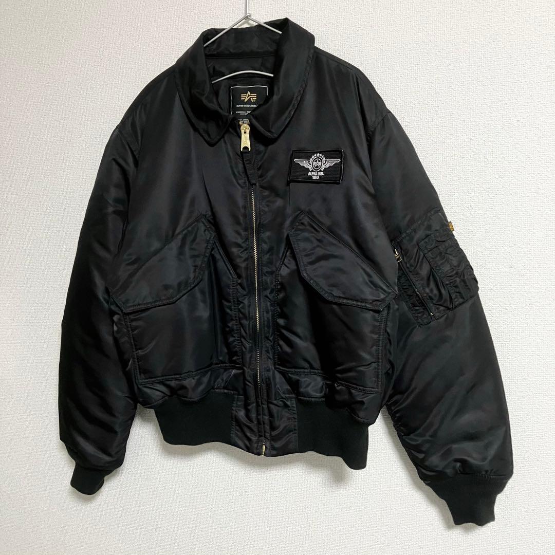 美品　ALPHA CWU-45P レザーバックプリント　ブラック　Lサイズ