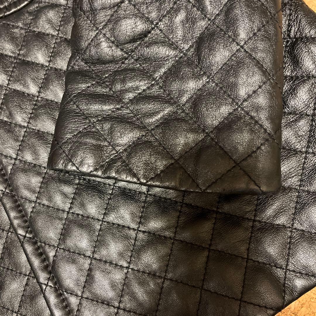 【美品 】23区 ラムレザー キルティングノーカラージャケット ブラック 38