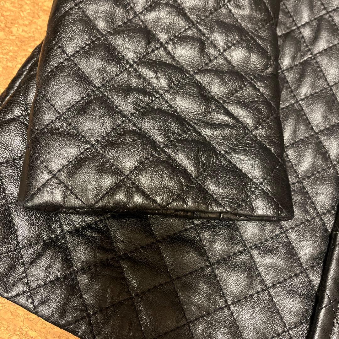 【美品 】23区 ラムレザー キルティングノーカラージャケット ブラック 38