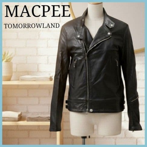 美品 MACPEE トゥモローランド レザージャケット スタンドカラー M 黒
