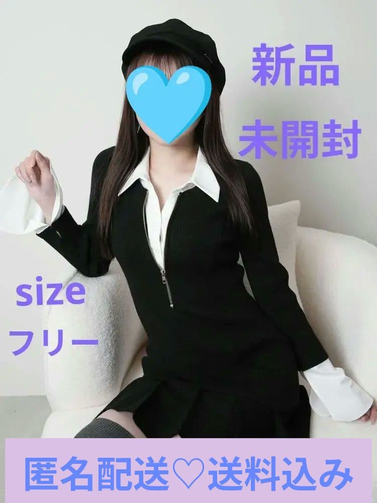 【新品未開封】フロントZIPニットプリーツワンピース