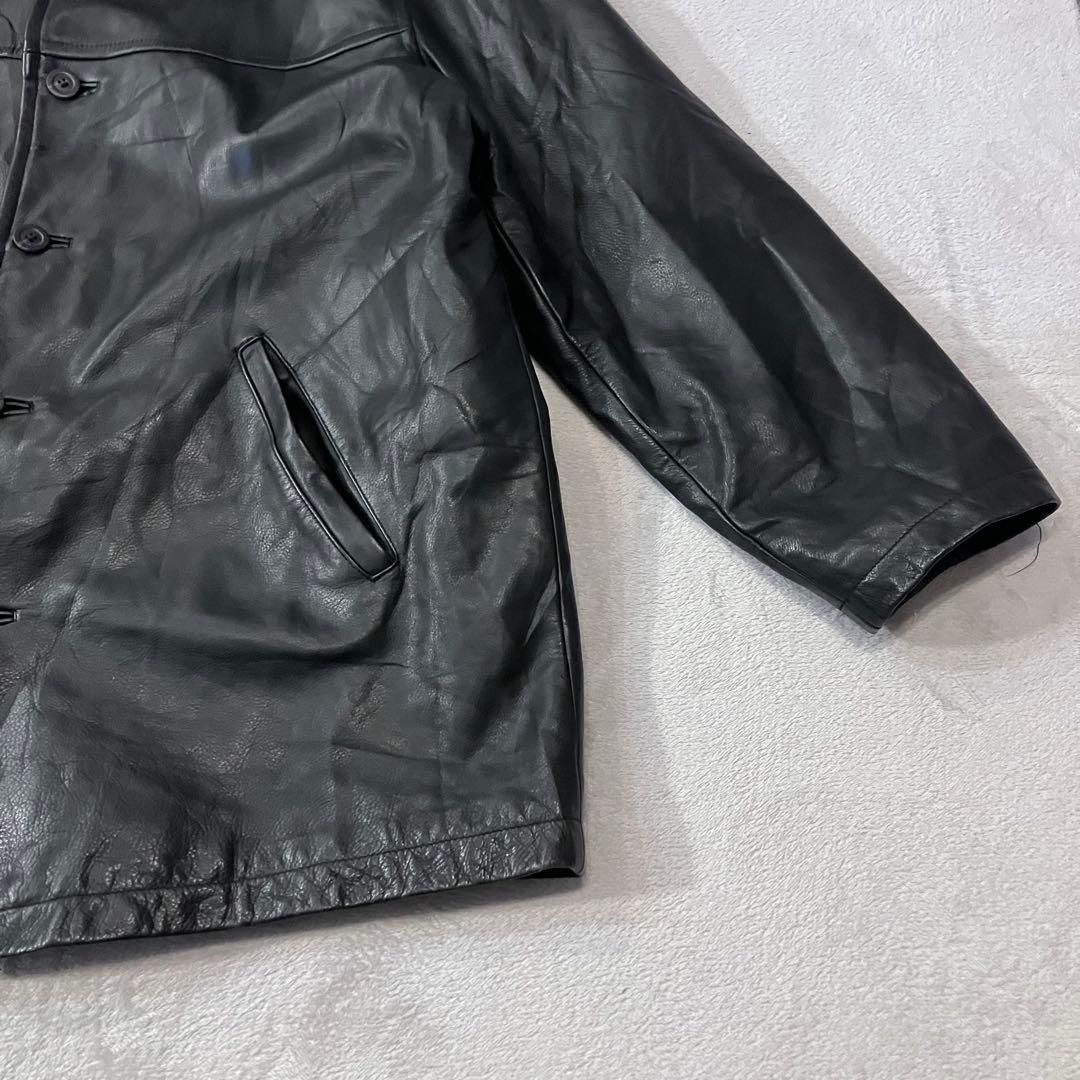 J.CREW 90s レザーカーコート　ボタンダウン　100%本革　ヴィンテージ