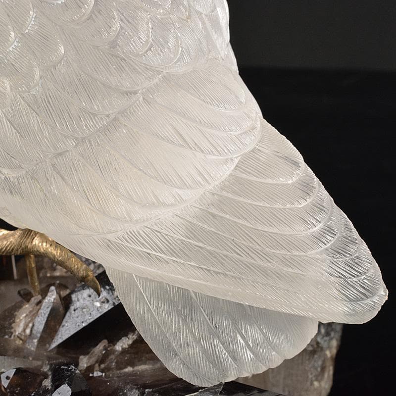 天然石彫刻　ラブラドライト　ロッククリスタル　虎目石　梟　置物　M　R7422