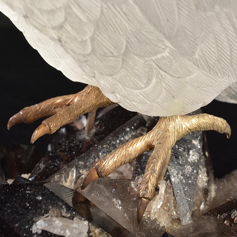 天然石彫刻　ラブラドライト　ロッククリスタル　虎目石　梟　置物　M　R7422