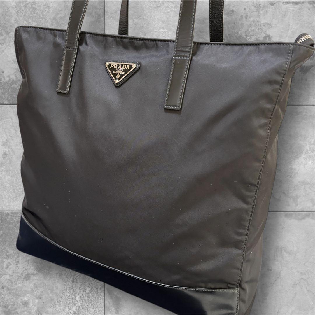【希少 美品】プラダ リナイロン テスート トートバッグ レザーコンビ 黒