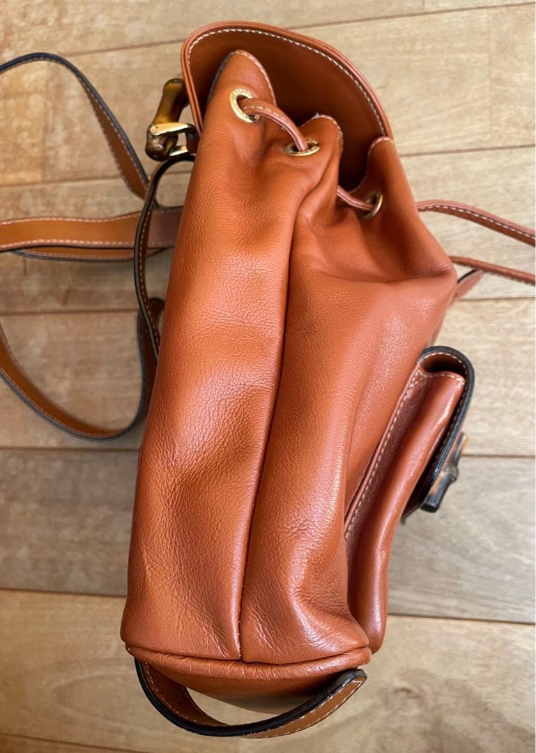 正規品GUCCI グッチ　バンブーレザーリュック 説明書・保存袋付き　茶ブラウン