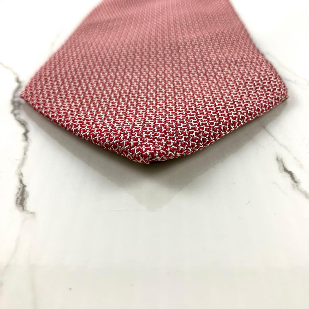 HERMES エルメス　ネクタイ　H柄　H織　ジャガード　光沢　レッド