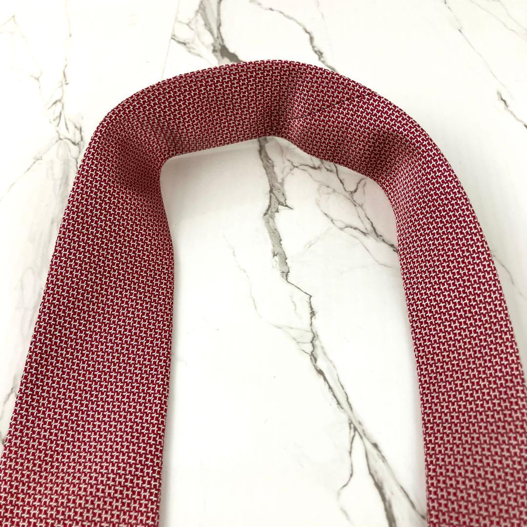 HERMES エルメス　ネクタイ　H柄　H織　ジャガード　光沢　レッド