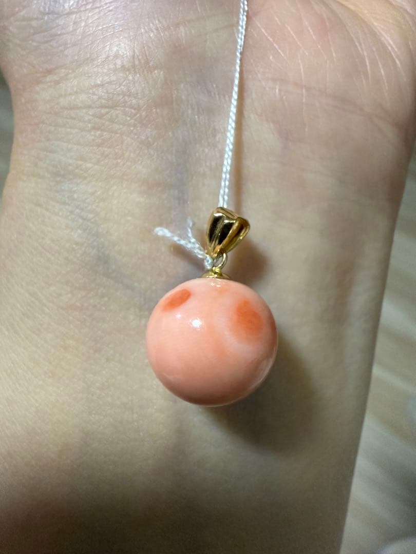 K18金　珊瑚 ペンダント　ピンク珊瑚 サンゴ 約12.7mm