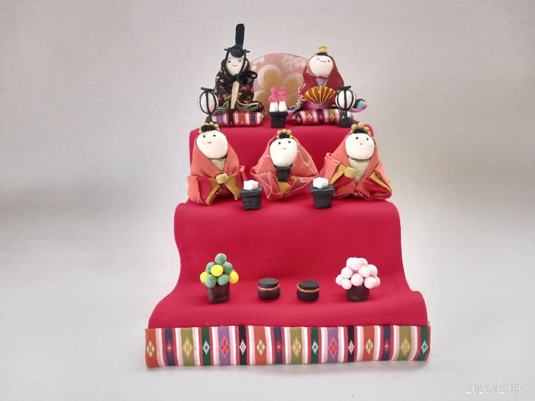 三段雛飾り ちりめん細工 コンパクト収納 16×16箱入り ハンドメイド 雛人形