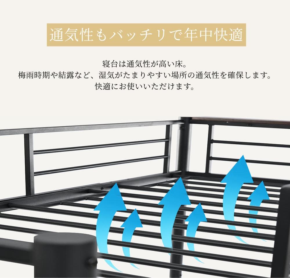 赤字価格ロフトベッド デスク付き コンセント付き 耐荷重150kg　BLACK