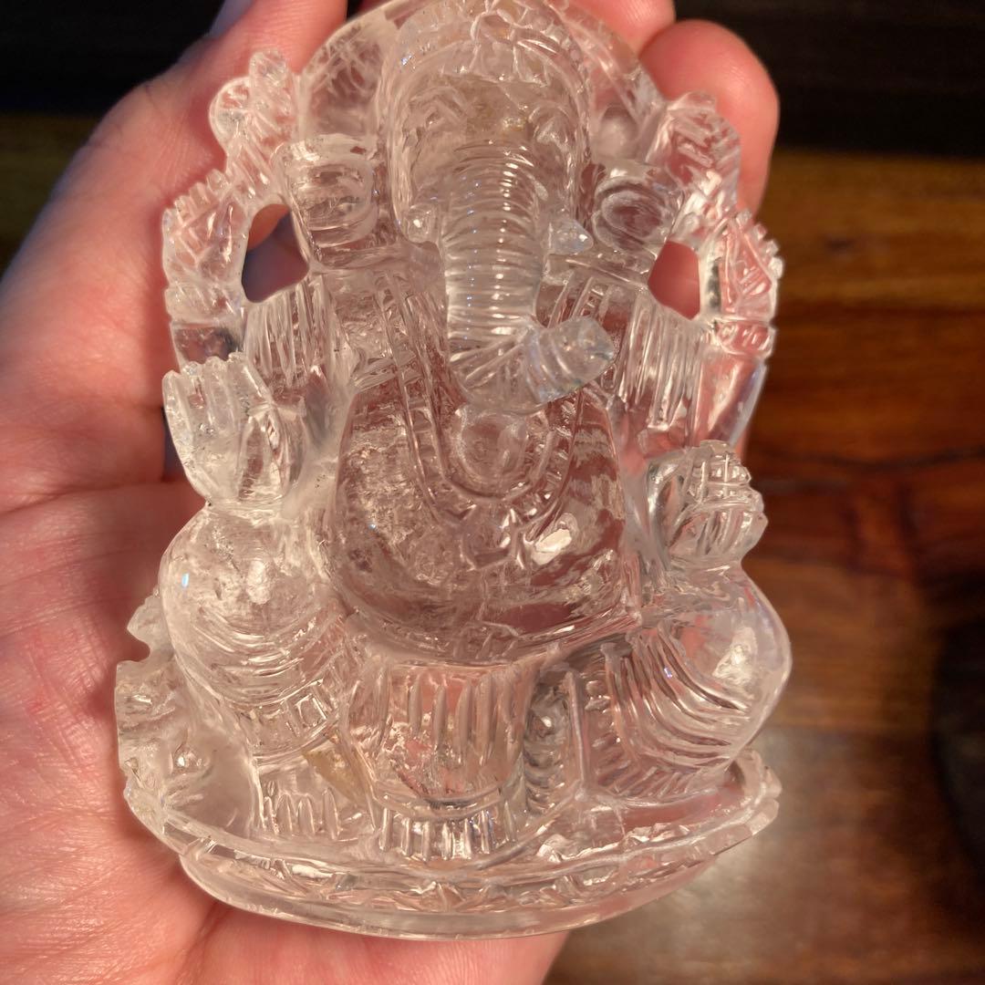 【ヒマラヤ水晶】ガネーシャ像｜天然石 彫刻品・置物・クリスタル（169g）