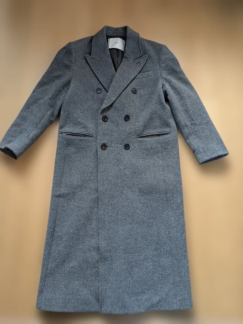グレー ダブルブレスト ロングコート