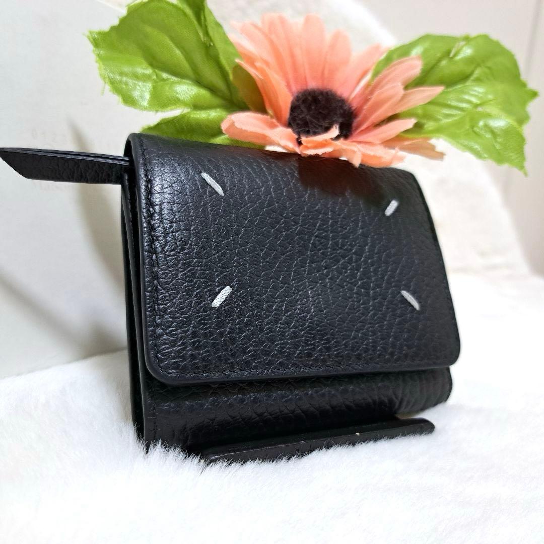 ✨極美品　正規品✨マルジェラ　三つ折り　カレンダー　ステッチ　レザー　ブラック