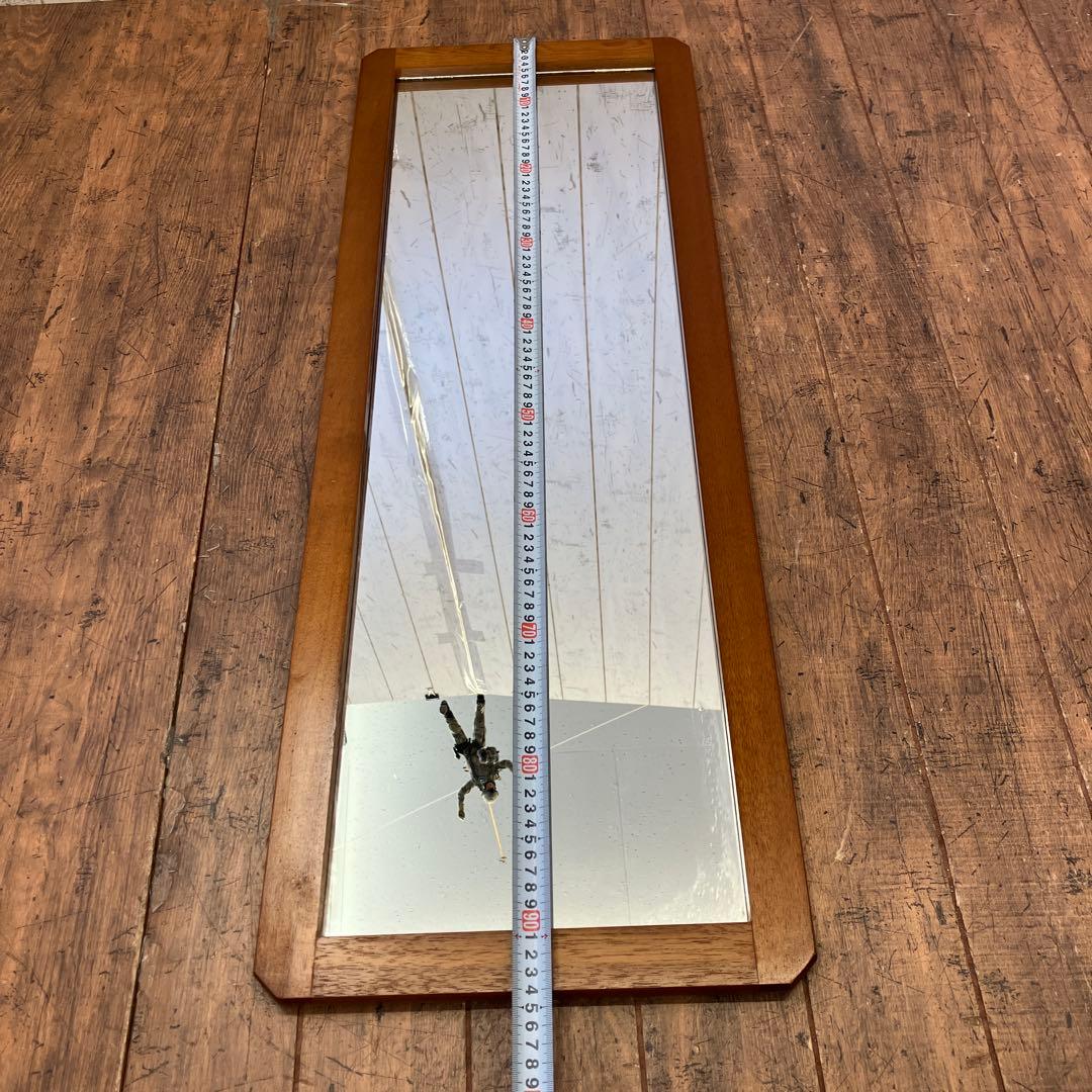 昭和レトロ 木製フレーム 隅切り 壁掛けミラー ウォールミラー 鏡 姿見 ミラー
