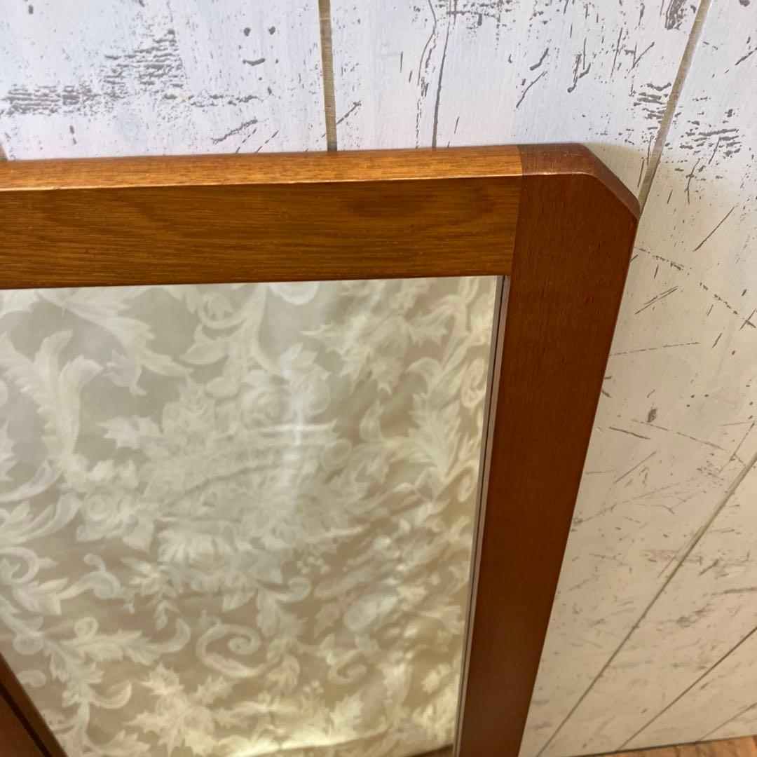 昭和レトロ 木製フレーム 隅切り 壁掛けミラー ウォールミラー 鏡 姿見 ミラー
