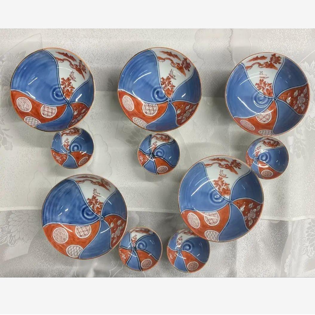 ５組　新品 高級 有田焼　染錦高台盛鉢セット　お正月