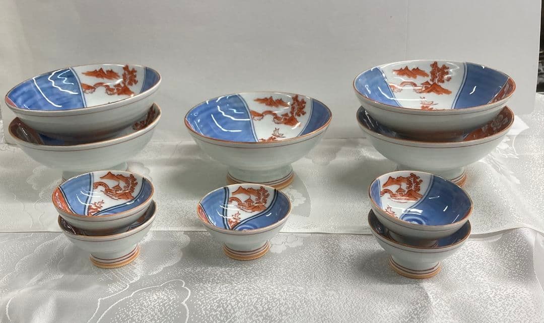 ５組　新品 高級 有田焼　染錦高台盛鉢セット　お正月