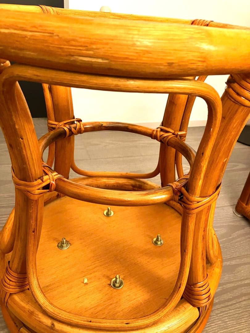 良品 天然ラタン 回転スツール2脚セット 昭和レトロ 丸椅子 椅子 ヴィンテージ