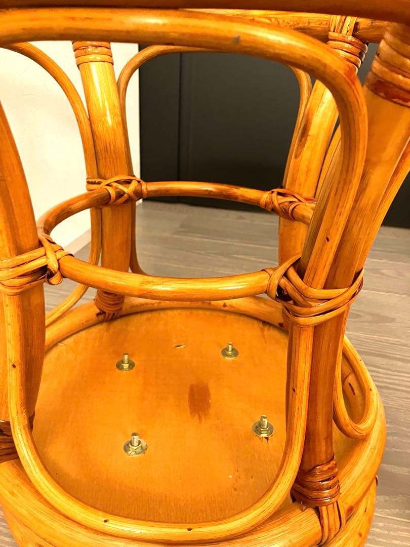 良品 天然ラタン 回転スツール2脚セット 昭和レトロ 丸椅子 椅子 ヴィンテージ
