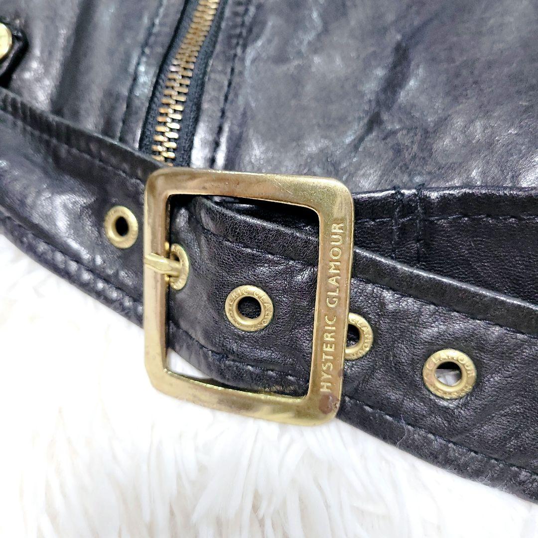 ヒステリックグラマー　ダブルライダース ジャケット 金ボタン ロゴ ベルト 羊革