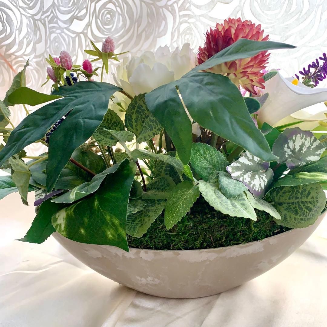 フラワーアレンジメント　白インテリア　フラワーギフト　お花置物　和インテリア