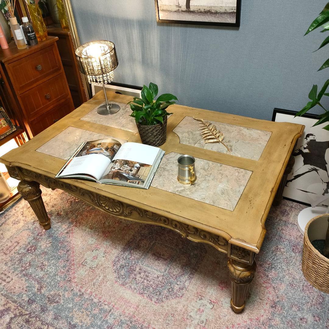 アンティークロココ調 ヨーロピアンシャビーシックセンターテーブル 大理石風