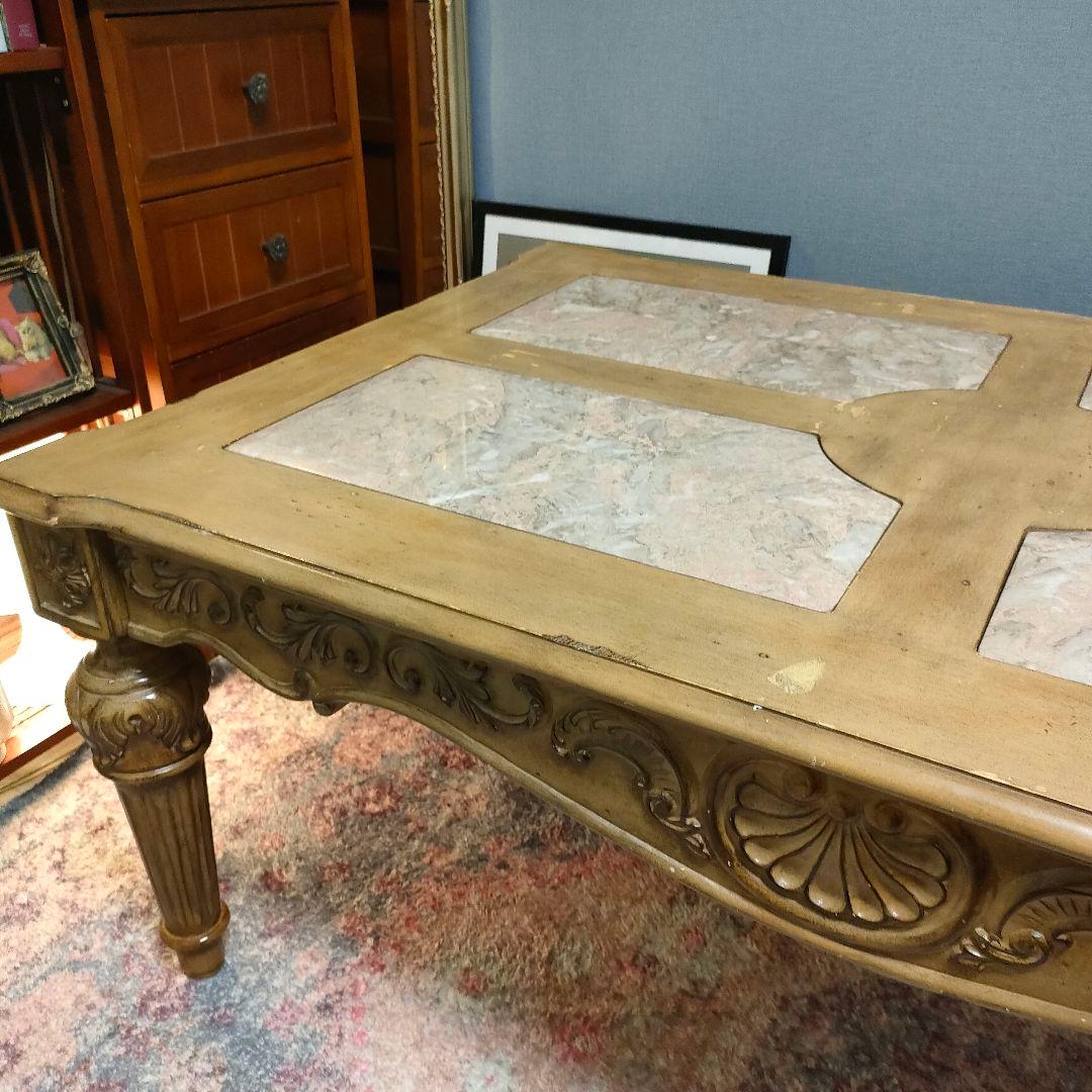 アンティークロココ調 ヨーロピアンシャビーシックセンターテーブル 大理石風