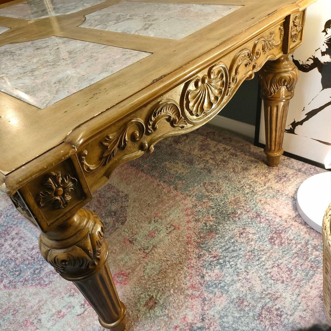 アンティークロココ調 ヨーロピアンシャビーシックセンターテーブル 大理石風